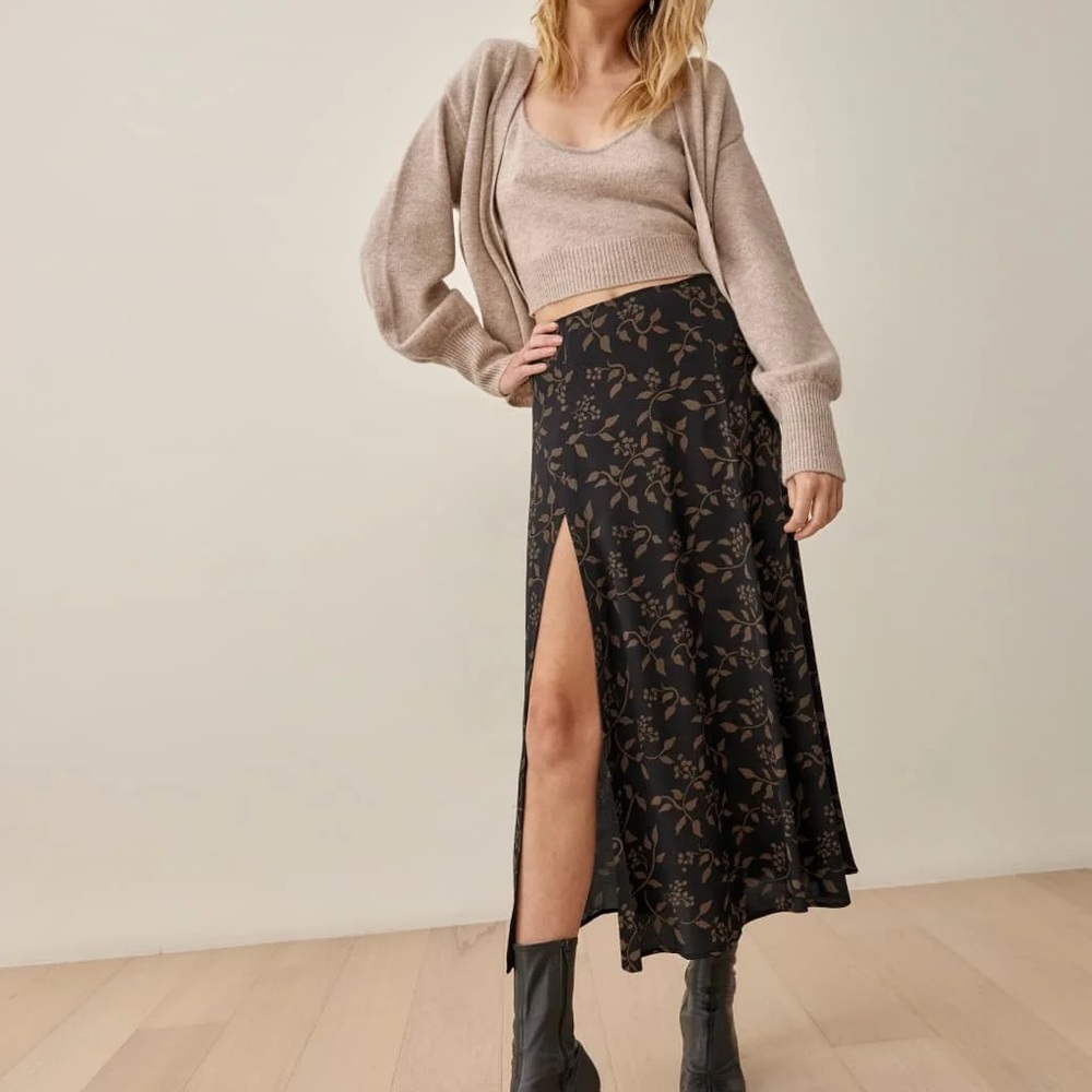 Reformation Zoe Midi Skirt in brown and black